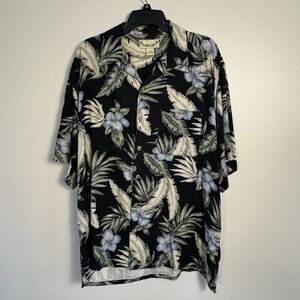 Paradise Coves-Mens Hawaiian Shirt- XL -Black, Blue Gray Silk-Button-Down